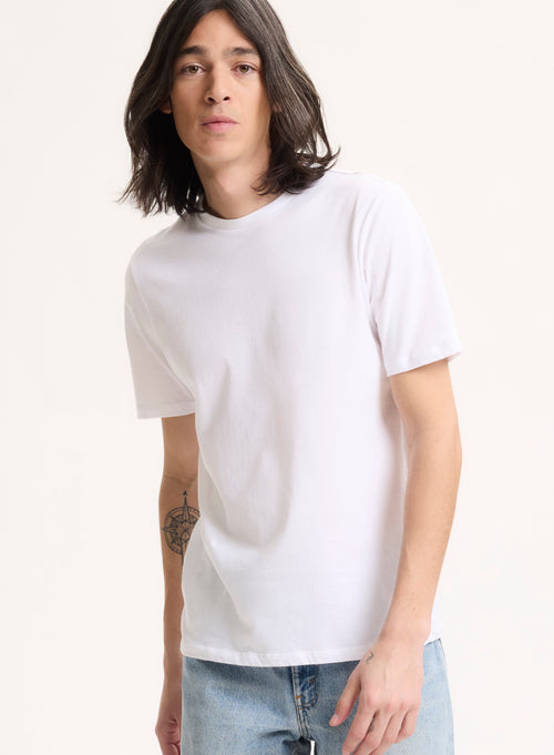 T-shirt Blanc Julien Col Rond Manches Courtes en Deluxe Coton - MAJESTIC FILATURES