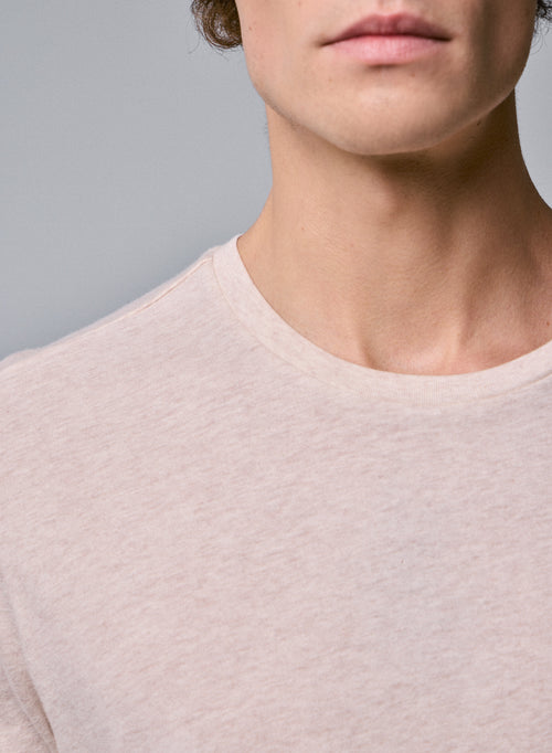 Beigefarbenes Kurzarm-T-Shirt mit Rundhalsausschnitt aus Bio-Baumwolle - MAJESTIC FILATURES