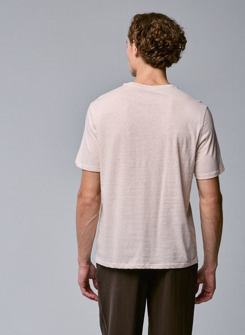 Beigefarbenes Kurzarm-T-Shirt mit Rundhalsausschnitt aus Bio-Baumwolle - MAJESTIC FILATURES
