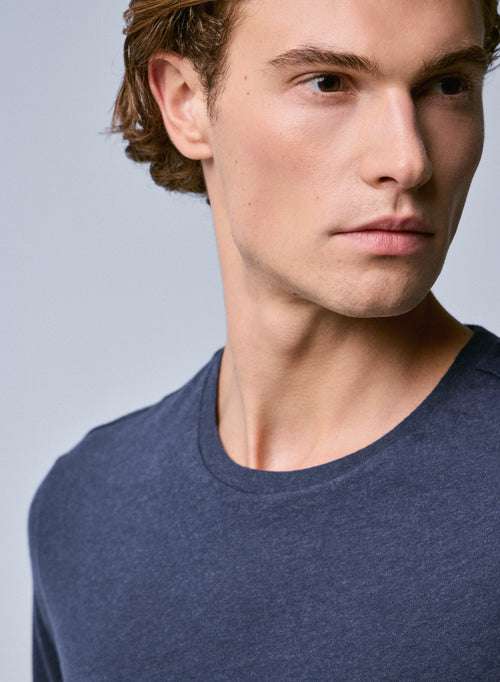 Blaues Kurzarm-T-Shirt mit Rundhalsausschnitt aus Bio-Baumwolle - MAJESTIC FILATURES
