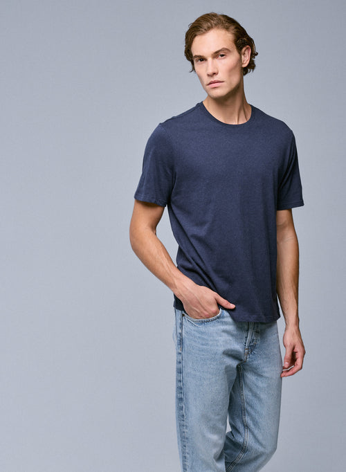 Blaues Kurzarm-T-Shirt mit Rundhalsausschnitt aus Bio-Baumwolle - MAJESTIC FILATURES