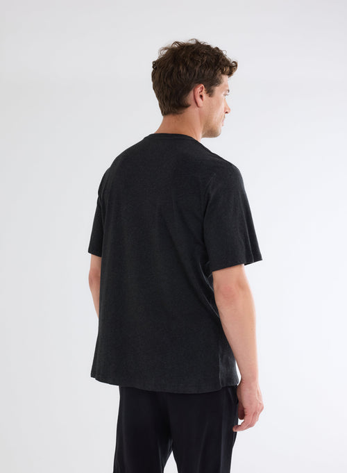 T-shirt Noir Chiné Col Rond Manches Courtes en Deluxe Coton - MAJESTIC FILATURES