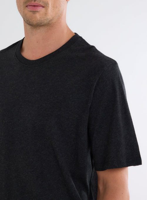 T-shirt Noir Chiné Col Rond Manches Courtes en Deluxe Coton - MAJESTIC FILATURES