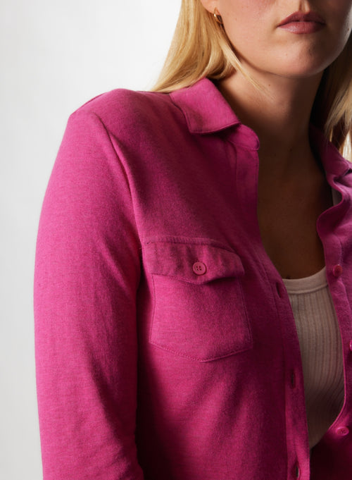 Chemise Pourpre Manches Longues en Coton et Cachemire - MAJESTIC FILATURES