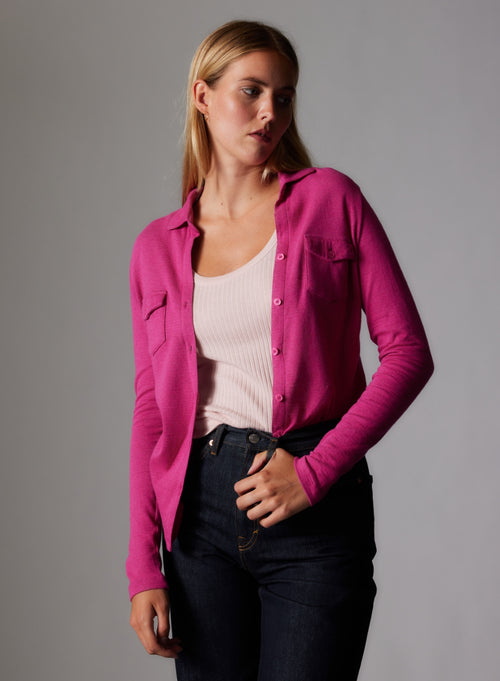 Chemise Pourpre Manches Longues en Coton et Cachemire - MAJESTIC FILATURES