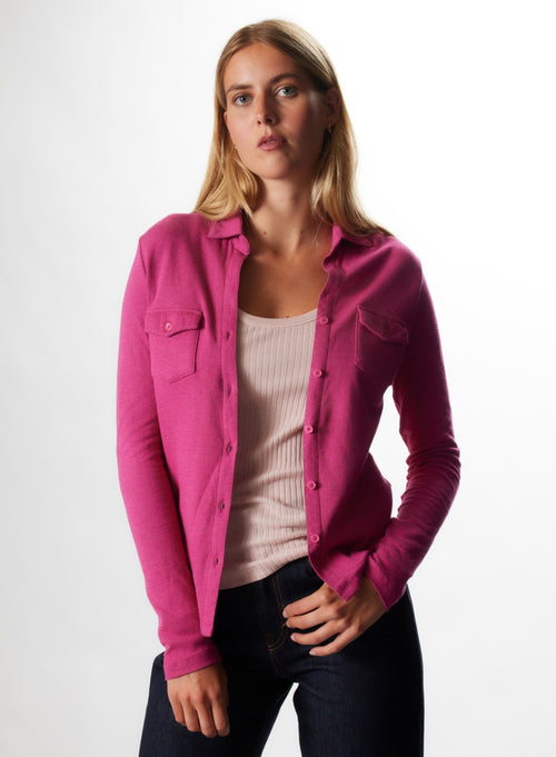 Chemise Pourpre Manches Longues en Coton et Cachemire - MAJESTIC FILATURES