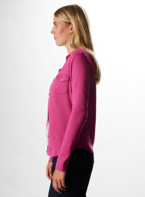 Chemise Pourpre Manches Longues en Coton et Cachemire - MAJESTIC FILATURES