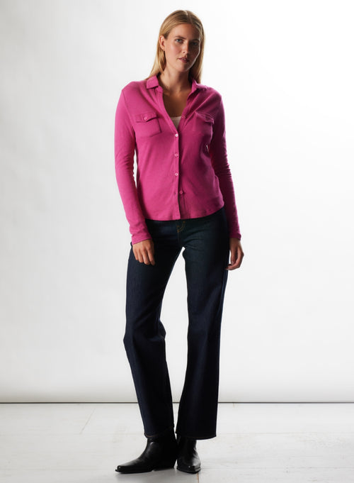 Chemise Pourpre Manches Longues en Coton et Cachemire - MAJESTIC FILATURES