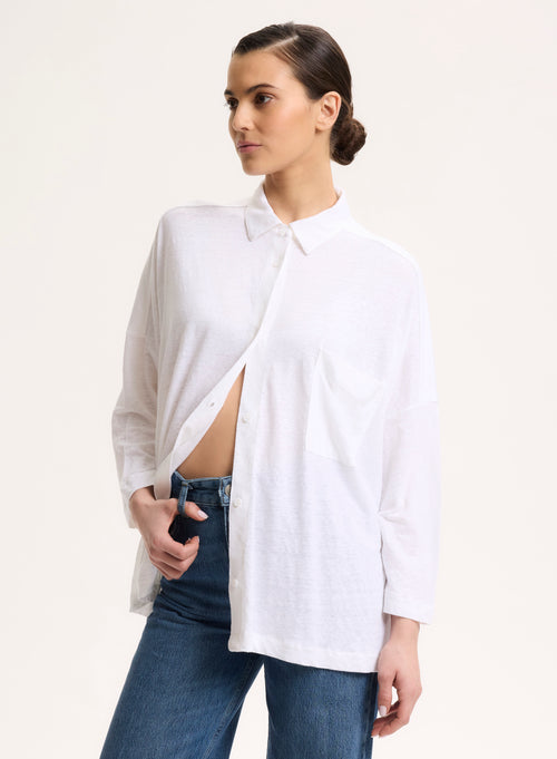 Chemise Blanche Col Chemise Manches Trois quarts en Lin / Elasthanne - MAJESTIC FILATURES