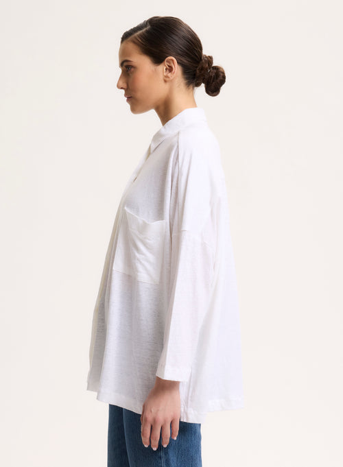 Chemise Blanche Col Chemise Manches Trois quarts en Lin / Elasthanne - MAJESTIC FILATURES