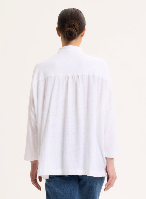 Chemise Blanche Col Chemise Manches Trois quarts en Lin / Elasthanne - MAJESTIC FILATURES