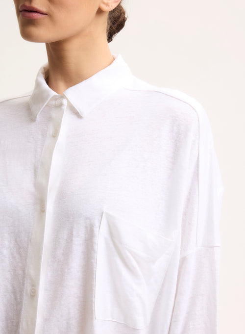 Chemise Blanche Col Chemise Manches Trois quarts en Lin / Elasthanne - MAJESTIC FILATURES