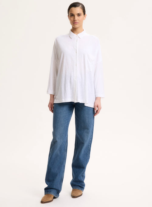Chemise Blanche Col Chemise Manches Trois quarts en Lin / Elasthanne - MAJESTIC FILATURES