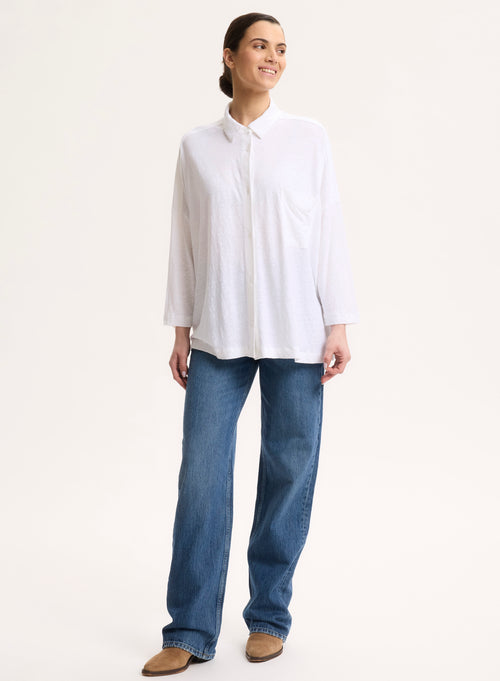 Chemise Blanche Col Chemise Manches Trois quarts en Lin / Elasthanne - MAJESTIC FILATURES
