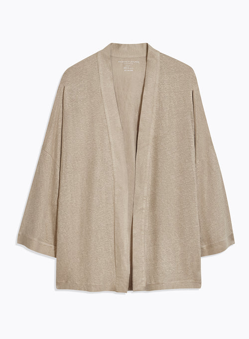 Gilet Beige Col Profond Manches Longues en Lin / Elasthanne - MAJESTIC FILATURES
