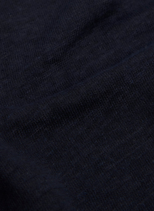 Marine T-Shirt mit V-Ausschnitt Kurzarm aus Leinen - MAJESTIC FILATURES