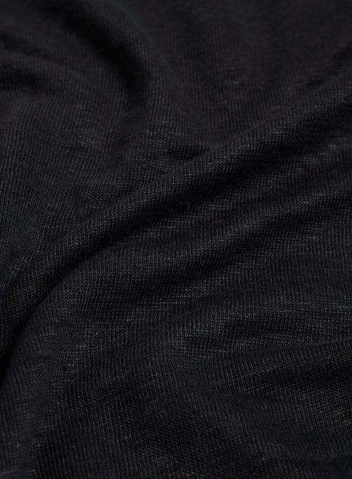 Schwarzes T-Shirt mit kurzen Ärmeln und V-Ausschnitt aus Leinen und Elasthan - MAJESTIC FILATURES