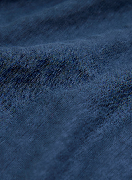 T-shirt Bleu Col Rond Manches Courtes en Lin / Elasthanne - MAJESTIC FILATURES
