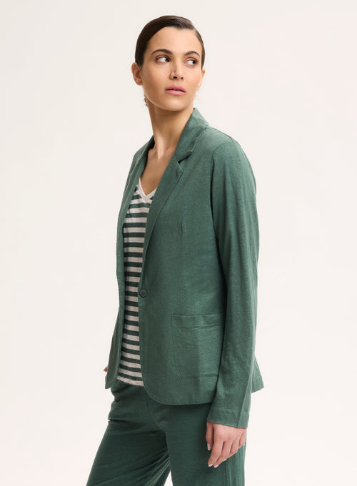 Veste Verte Manches Longues en Lin / Elasthanne - MAJESTIC FILATURES