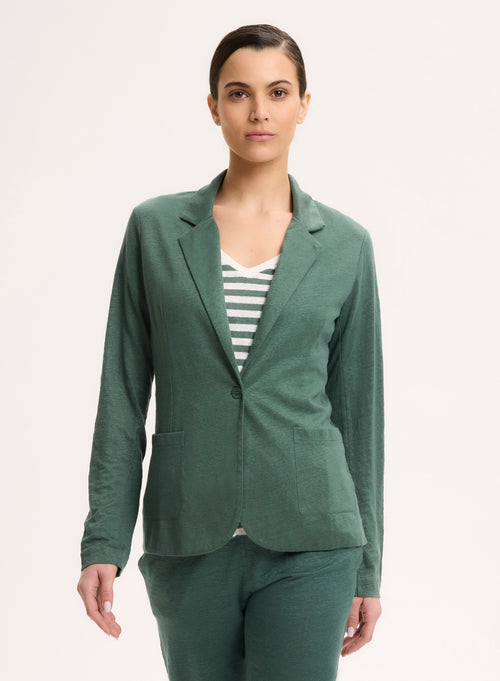 Veste Verte Manches Longues en Lin / Elasthanne - MAJESTIC FILATURES