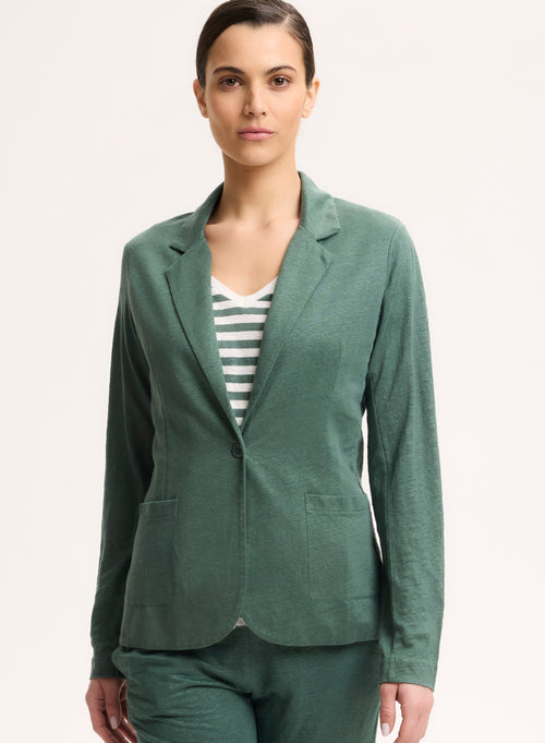 Veste Verte Manches Longues en Lin / Elasthanne - MAJESTIC FILATURES