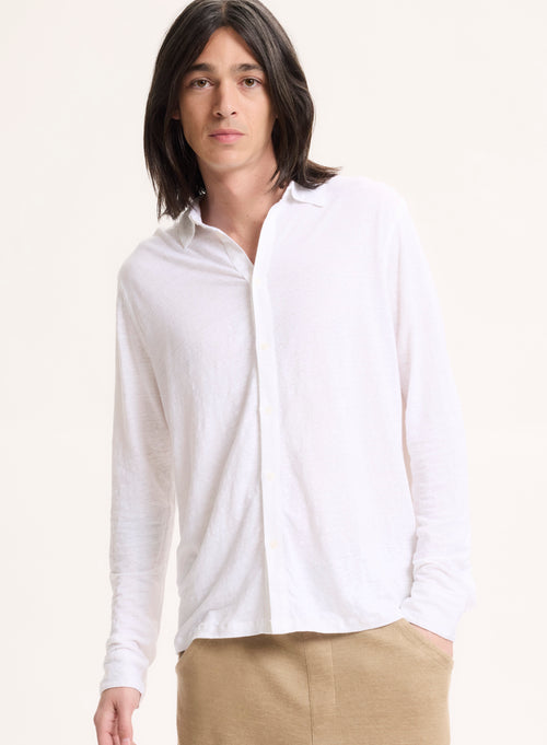 Chemise Blanche Manches Longues en Lin / Elasthanne - MAJESTIC FILATURES