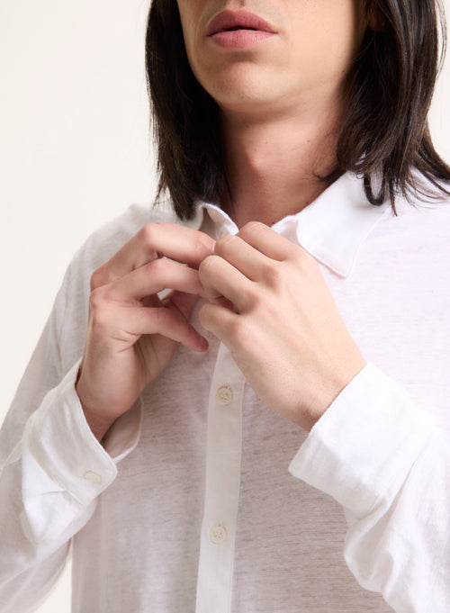Chemise Blanche Manches Longues en Lin / Elasthanne - MAJESTIC FILATURES