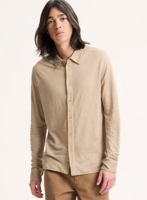 Beigefarbenes Langarmhemd aus Leinen  - MAJESTIC FILATURES
