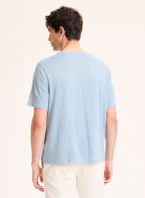 Blaues Kurzarm-T-Shirt mit Rundhalsausschnitt aus Leinen / Elasthan - MAJESTIC FILATURES