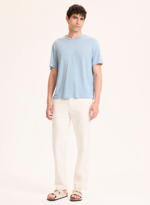 Blaues Kurzarm-T-Shirt mit Rundhalsausschnitt aus Leinen / Elasthan - MAJESTIC FILATURES