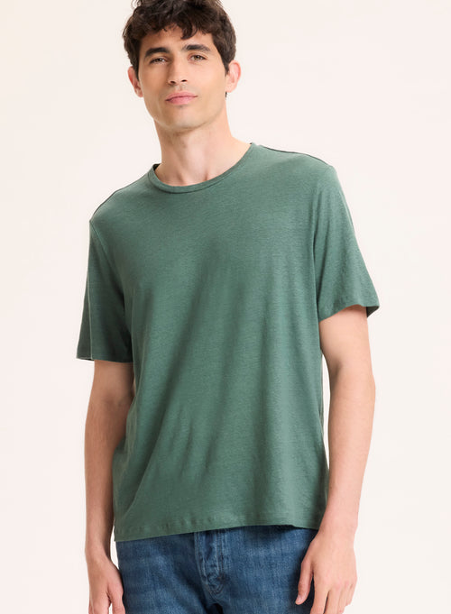 Tee shirt Vert Col Rond Manches Courtes en Lin / Elasthanne - MAJESTIC FILATURES
