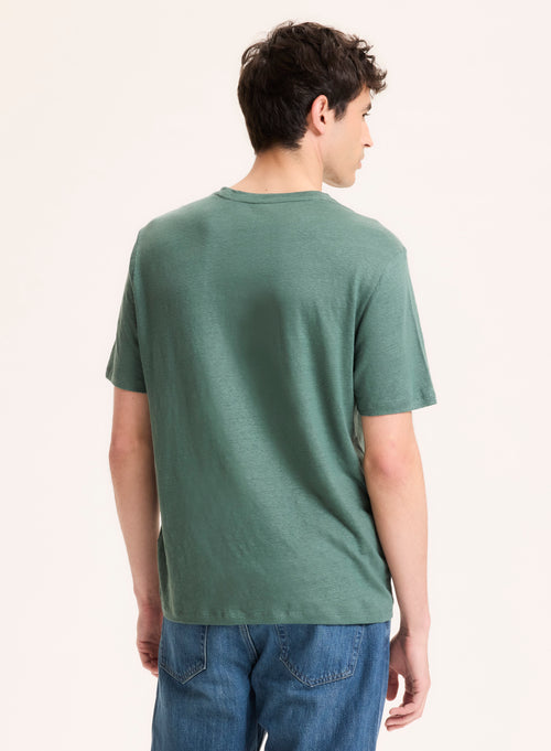 Tee shirt Vert Col Rond Manches Courtes en Lin / Elasthanne - MAJESTIC FILATURES