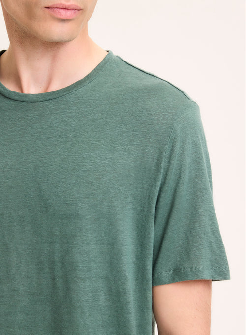 Tee shirt Vert Col Rond Manches Courtes en Lin / Elasthanne - MAJESTIC FILATURES