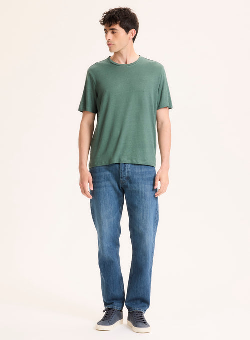 Tee shirt Vert Col Rond Manches Courtes en Lin / Elasthanne - MAJESTIC FILATURES