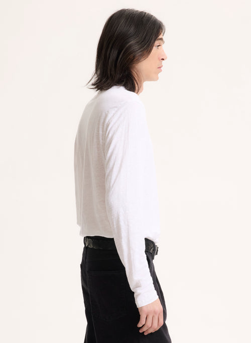 Weißes Langarm-T-Shirt mit Rundhalsausschnitt aus Leinen / Elasthan - MAJESTIC FILATURES