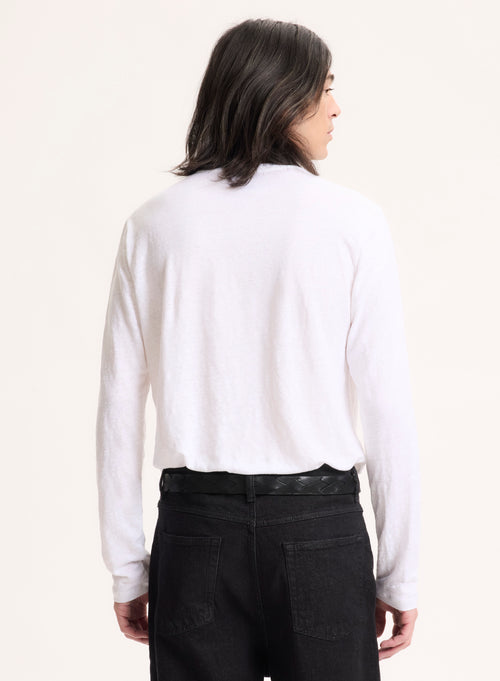 Weißes Langarm-T-Shirt mit Rundhalsausschnitt aus Leinen / Elasthan - MAJESTIC FILATURES