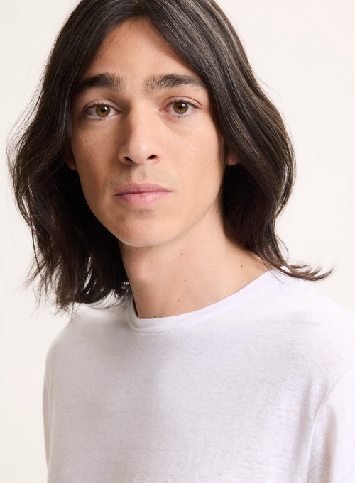 Weißes Langarm-T-Shirt mit Rundhalsausschnitt aus Leinen / Elasthan - MAJESTIC FILATURES