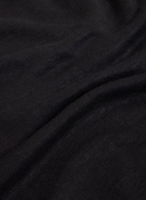 Schwarzes langärmeliges T-Shirt aus Leinen / Elasthan mit Rundhalsausschnitt - MAJESTIC FILATURES