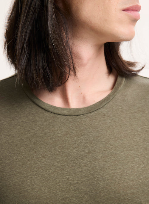 T-shirt Vert Col Rond Manches Longues en Lin / Elasthanne - MAJESTIC FILATURES