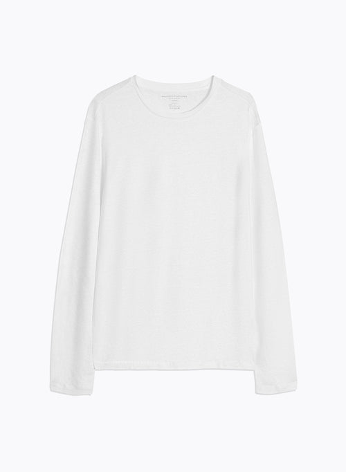 Weißes Langarm-T-Shirt mit Rundhalsausschnitt aus Leinen / Elasthan - MAJESTIC FILATURES