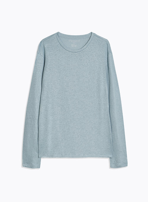 Blaues Langarm-T-Shirt aus Leinen / Elasthan mit Rundhalsausschnitt - MAJESTIC FILATURES