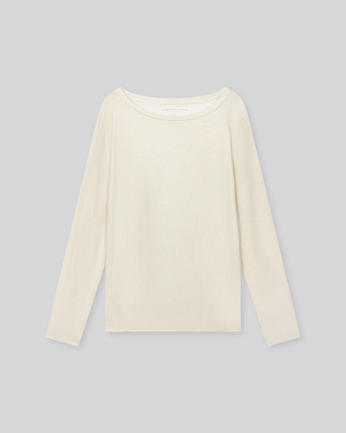 T-shirt Blanc Col Bateau Manches Longues en Viscose et Elasthanne - MAJESTIC FILATURES