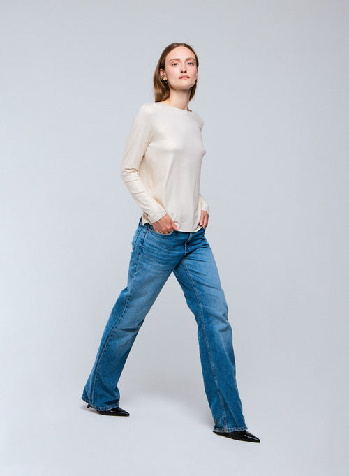 T-shirt Blanc Col Bateau Manches Longues en Viscose et Elasthanne - MAJESTIC FILATURES