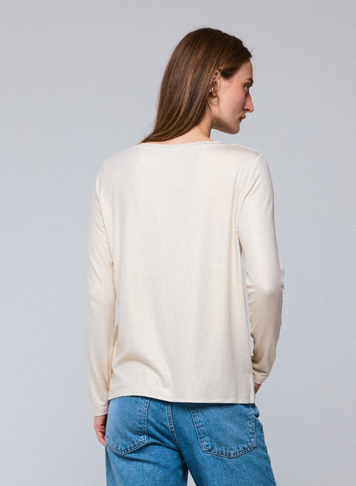 T-shirt Blanc Col Bateau Manches Longues en Viscose et Elasthanne - MAJESTIC FILATURES