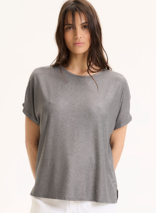 Tee shirt Gris Col Rond Manches Courtes en Viscose / Élasthanne - MAJESTIC FILATURES