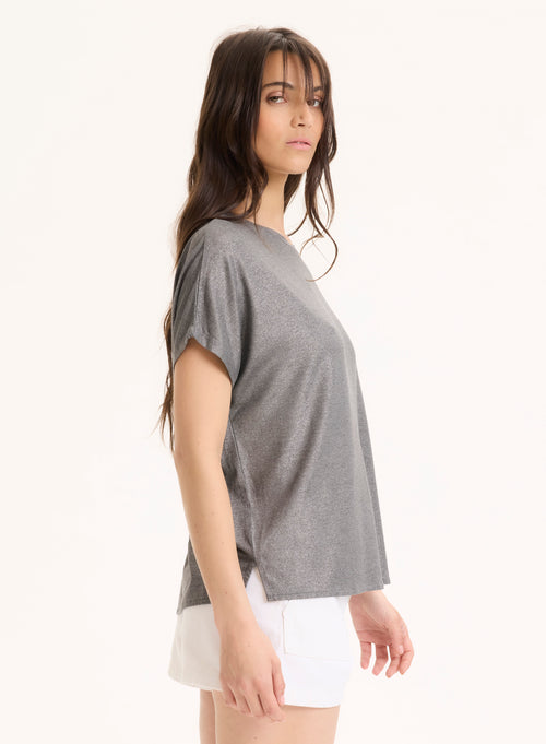 Tee shirt Gris Col Rond Manches Courtes en Viscose / Élasthanne - MAJESTIC FILATURES