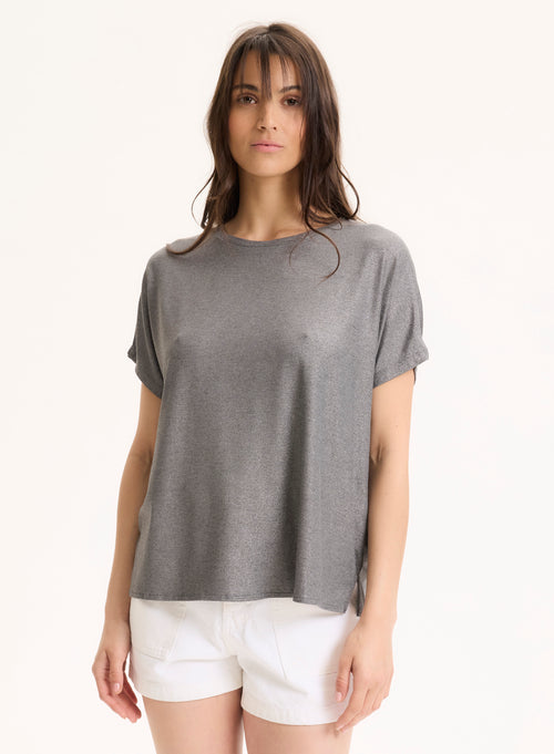 Tee shirt Gris Col Rond Manches Courtes en Viscose / Élasthanne - MAJESTIC FILATURES