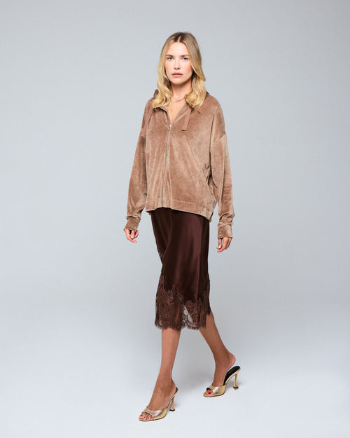 Sweat Beige Capuche Manches Longues en Coton / Modal / Elasthanne - MAJESTIC FILATURES