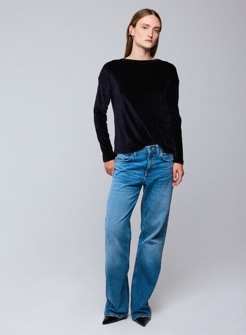 T-shirt Marine Col Bateau Manches Longues en Coton Organique / Modal / Elasthanne - MAJESTIC FILATURES