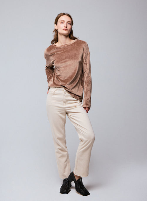 T-shirt Beige Col Bateau Manches Longues en Coton Organique / Modal / Elasthanne - MAJESTIC FILATURES